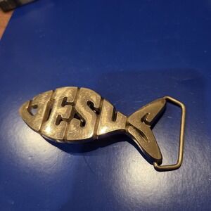 Vintage Jesus Fish Ichthys Brass Belt Buckle First Edition Award Design Medals